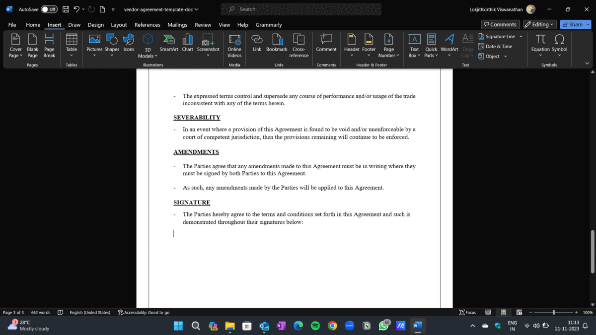 How add a signature line in Word 