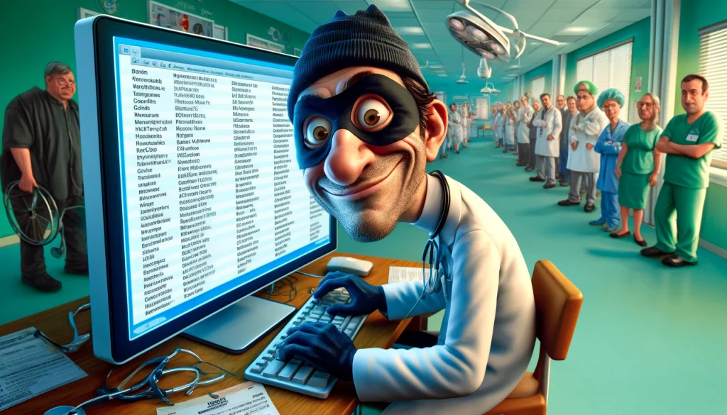 Thief stealing patient records, highlighting the need for robust customer data protection with Certinal eSign.