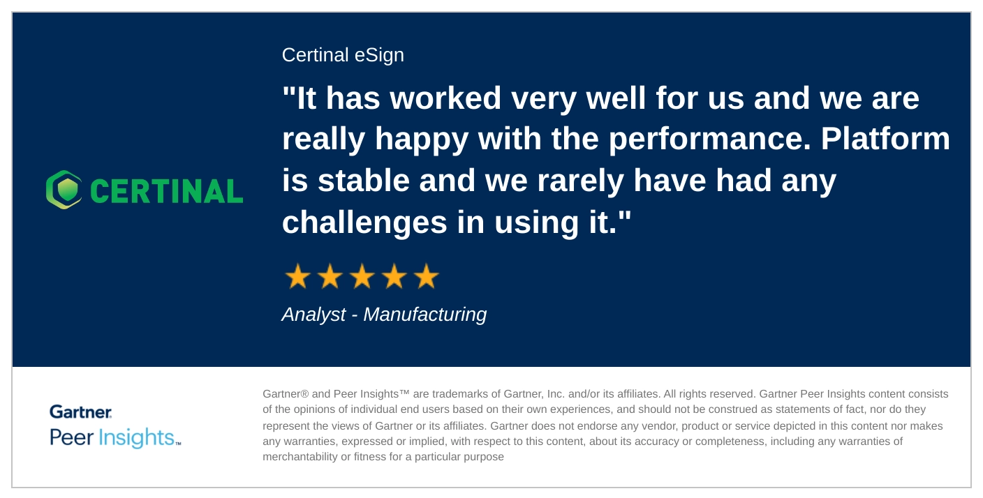 Review of Certinal Digital Signature on Gartner Peer Insights