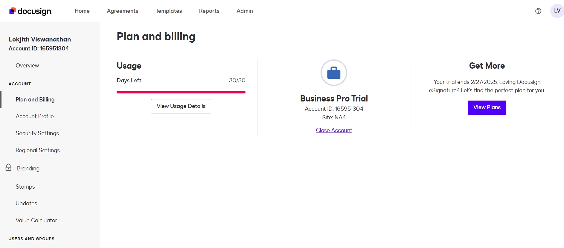 DocuSign free trial offers access to many features from the Business Pro plan.